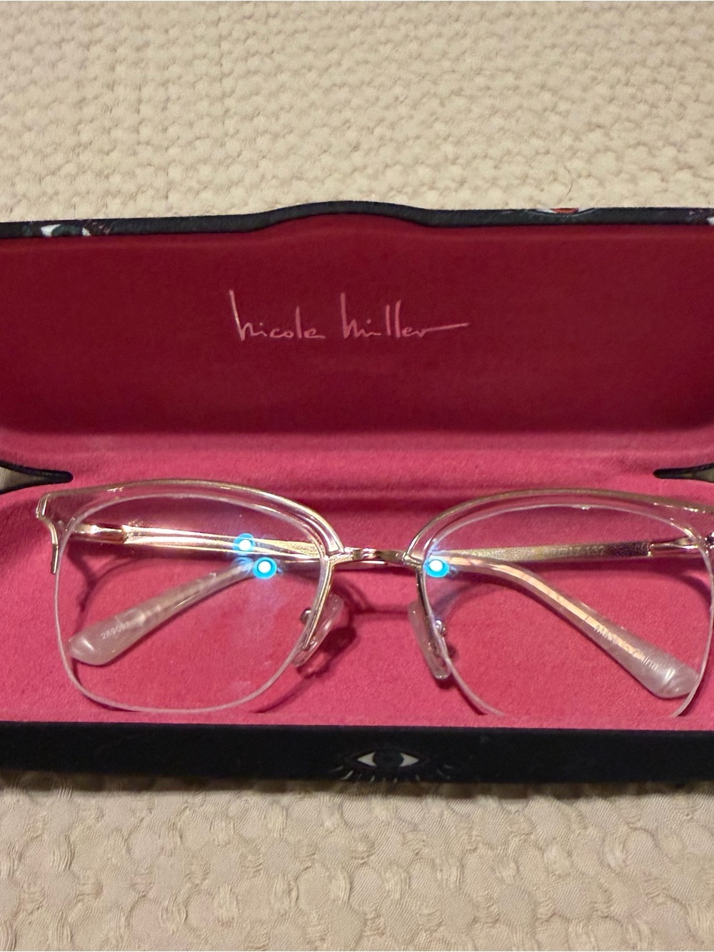 Nicole Miller Gold Semi-Rimless Frame w/blue light lenses